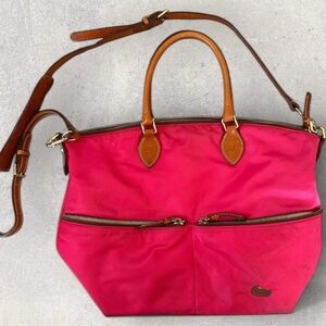 SOLD DONT BUY!!Dooney & Bourke Vibrant Pink Tote Bag with Tan Leather Accents